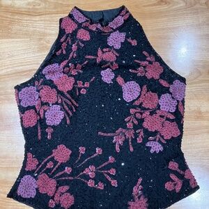 JKARA Beaded and Sequined Top